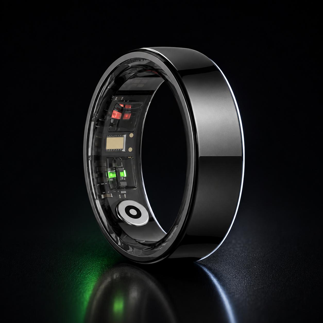 Evolu Smart Ring preto com sensores internos